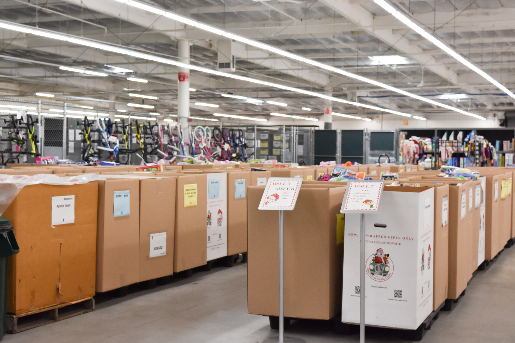 Operation Santa Claus Donation Boxes lined up for their holiday drive
