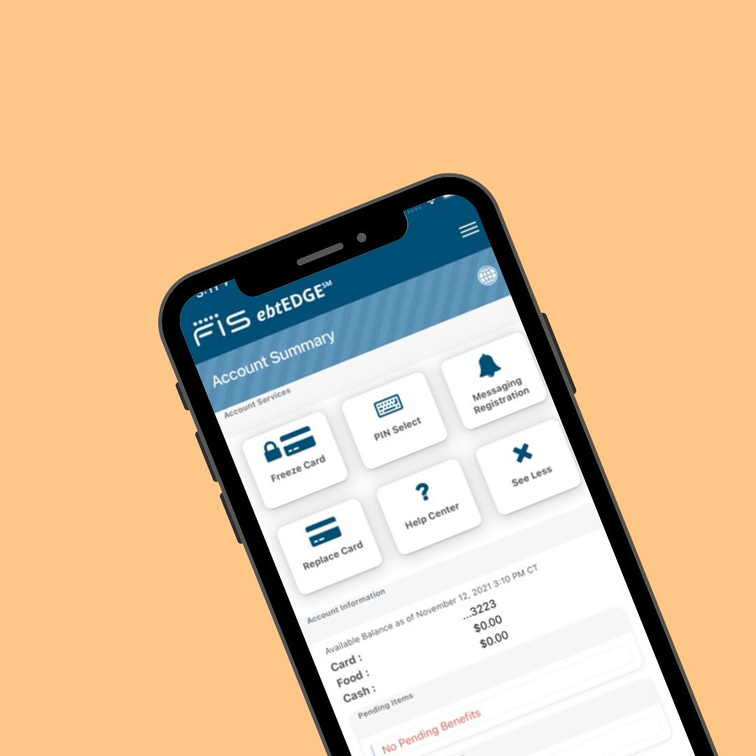 The EBT edge mobile app home screen